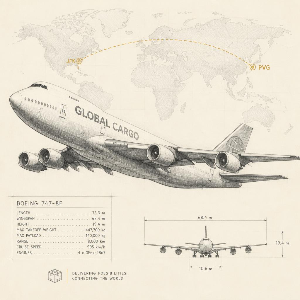 Illustrated international cargo aircraft for air freight